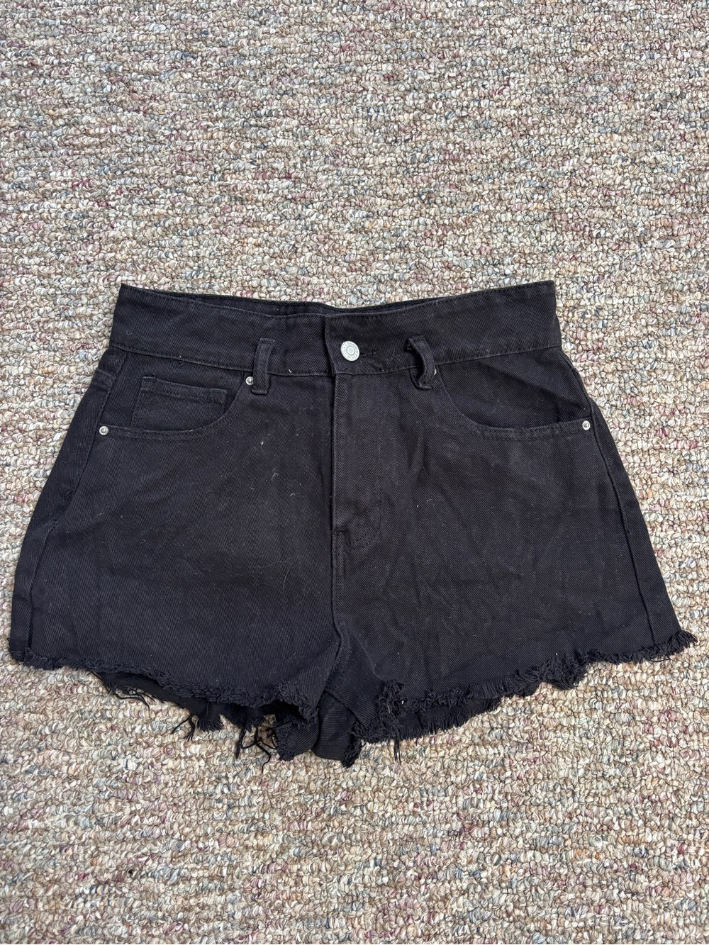 PacSun Black High-Rise Frayed Hem Denim Shorts